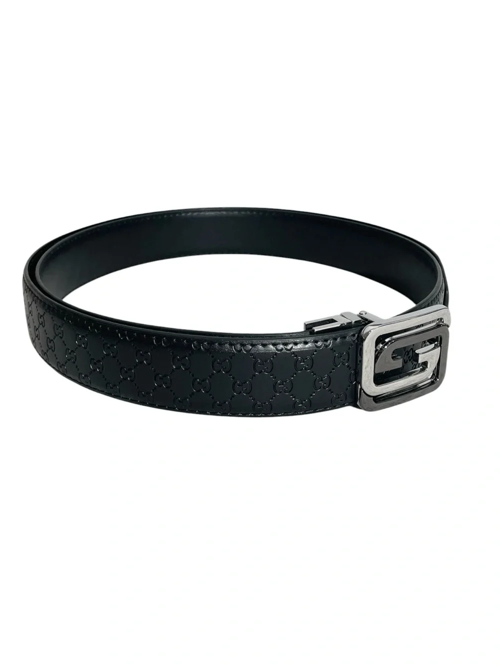 🖤 Men’s Black Monogram Belt — Silver-Tone Buckle 🖤